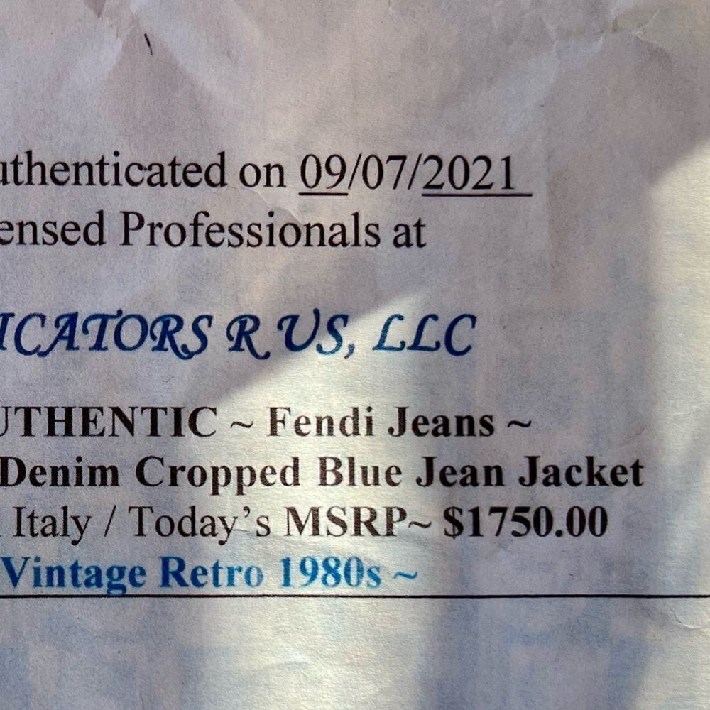 FENDI Vintage Crystal Embellished Cotton Denim Cropped Blue Jean Jacket, Size 28 - Picture 16 of 16